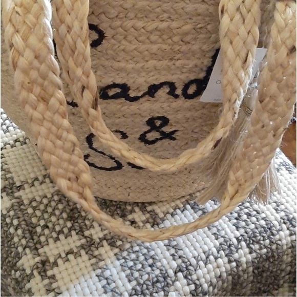 NWT J. Jill Beach Bag Straw Sand & Sea Print Fabric Interior Natural One Size - Picture 5 of 9